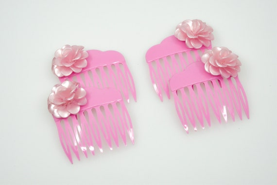 Vintage 80’s Pink Hair Combs Vintage Colorful Raspberry Pink Hair Combs - Etsy main image 4