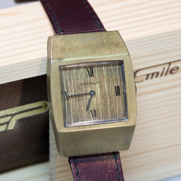 EMILE PEQUIGNET Armbanduhr Jahrgang 1970-80 Couturier Modernist vintage french wrist watch manual movement with original wooden box