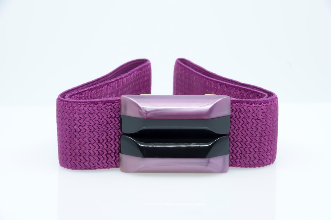 Purple Elastic Stretch Belt & Purpleblack Plastic Clip Buckle 1980s
