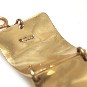 Bracelet Vintage En Bronze Signé M. Buffet - 4 Plaques Décor Animé - Style Rétro Années 70