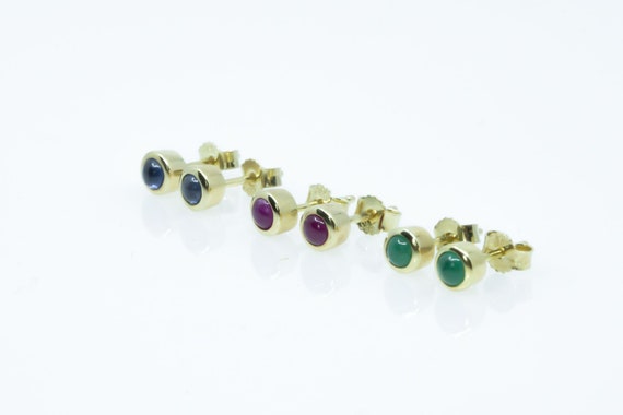 Solid 14k Tiny Stud Earrings Yellow Gold with Gen… - image 1