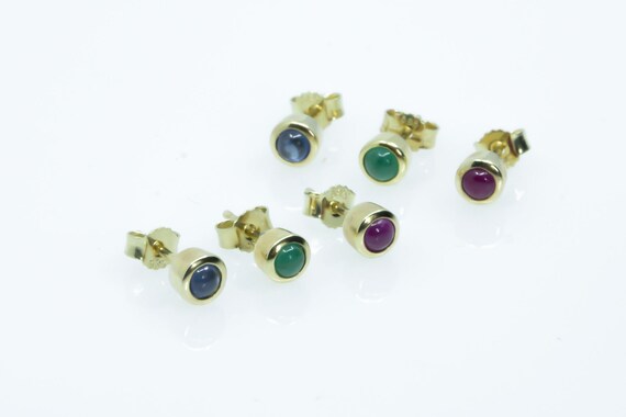 Solid 14k Tiny Stud Earrings Yellow Gold with Gen… - image 4