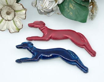 Vintage Greyhound Brooch PLASTIC 70s - red and blue - Vintage Levrier Brooches from the 70s 80s Greyhound Brooch