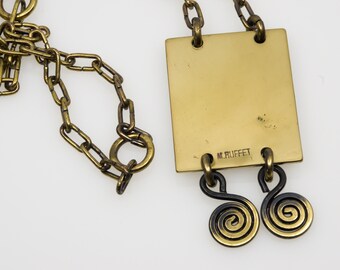 Collier Bronze Signé Michel Buffet Zoomorphe Années 1970 - Longueur 62 Cm, Pendentif Lune, Occasion