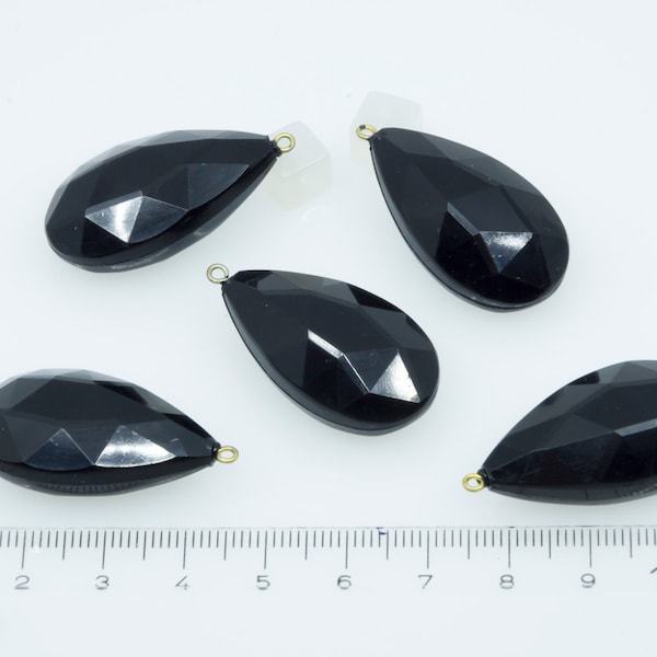 30 pcs. Vintage German Black faceted teardrop beads 32x18mm Lucite Beads for Jewelry Making - 30 Stück Tropfen Perlen schwarz facettiert