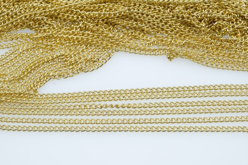 3mm Curb Chain 1 Meter 3.3 Feet Brass 18k Gold Plated Link Chain Necklace Jewelry Chain Jewelry Making Supplies Anchor Chain image 3