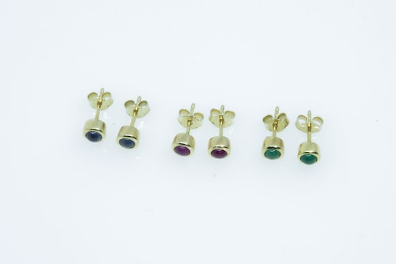 Solid 14k Tiny Stud Earrings Yellow Gold with Gen… - image 5