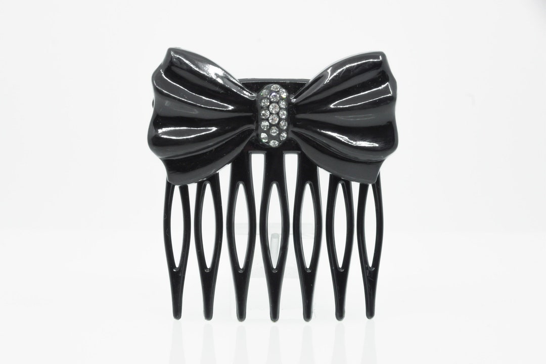 Vintage Hair Comb 80s Plugin Comb Black With Rhinestones Made in Germany Plastic Hair Combs