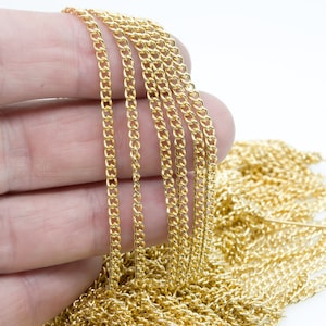 3 mm curb chain 1 meter (3.3 feet) brass 18k gold plated link chain necklace jewelry chain - Jewelry Making Supplies Anchor Chain