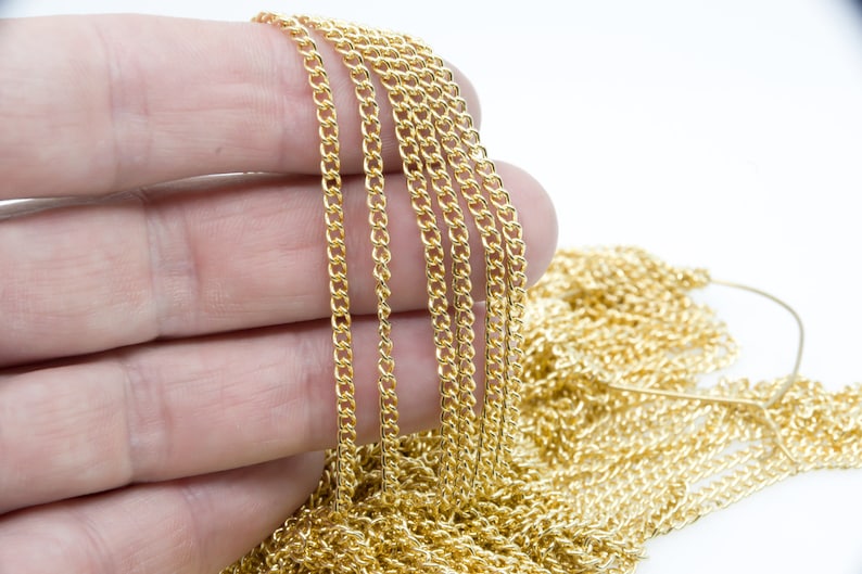 3mm Curb Chain 1 Meter 3.3 Feet Brass 18k Gold Plated Link Chain Necklace Jewelry Chain Jewelry Making Supplies Anchor Chain image 1