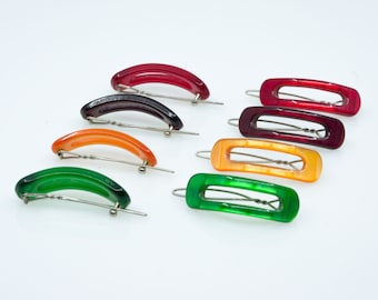 Haarspangen Set 8 Stück 80er Jahre Vintage Haarclip moonglow Lucite Plastic Hair Barrette Pinup Girl Style minimal boho chic hair 70s 80s