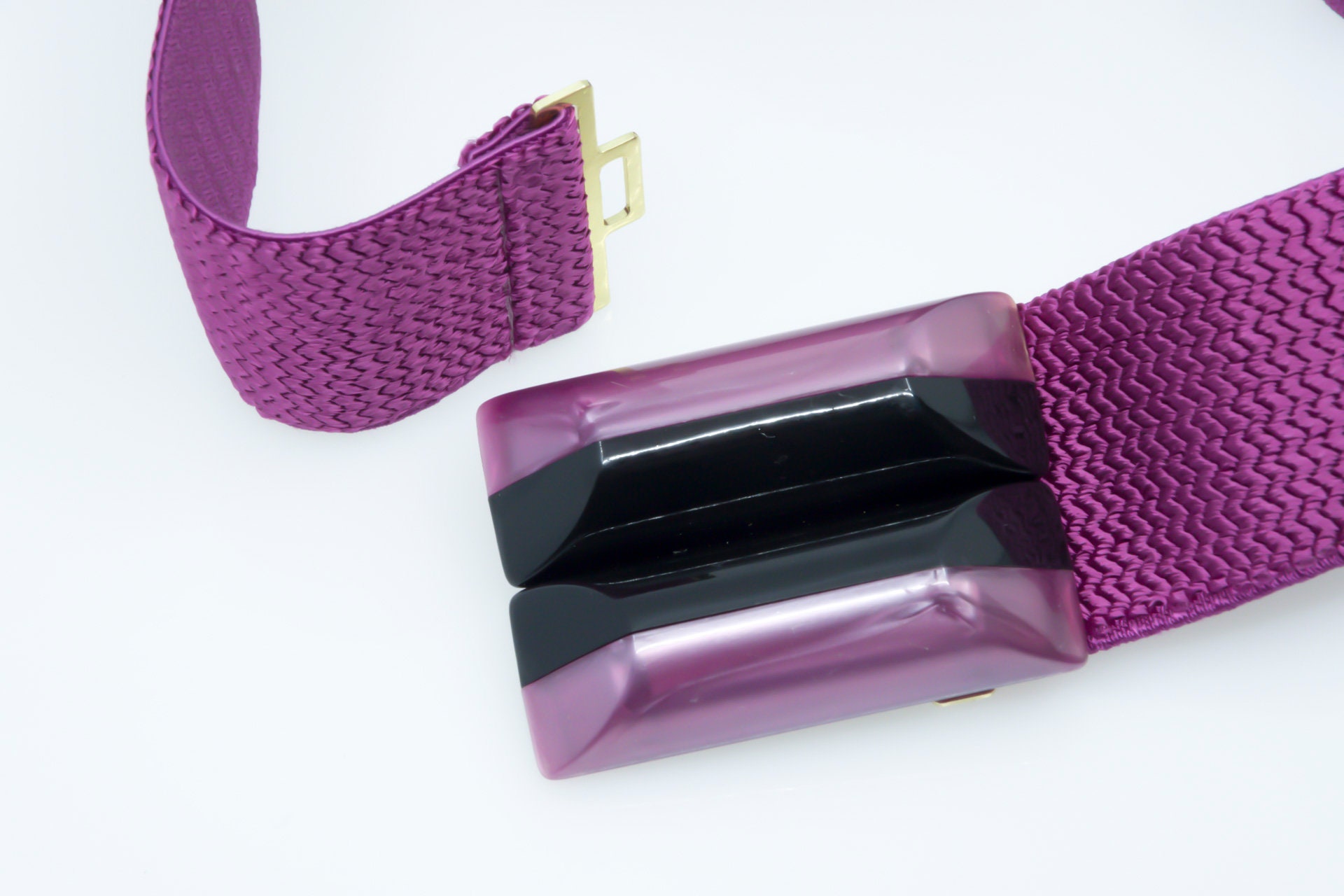 Vintage Wide Purple Elastic Belt With‎ Faux Black Double Circles Buckle XXL Vintage Purple Stretch Elastic Wide Belt Abstract Hard  main image 4
