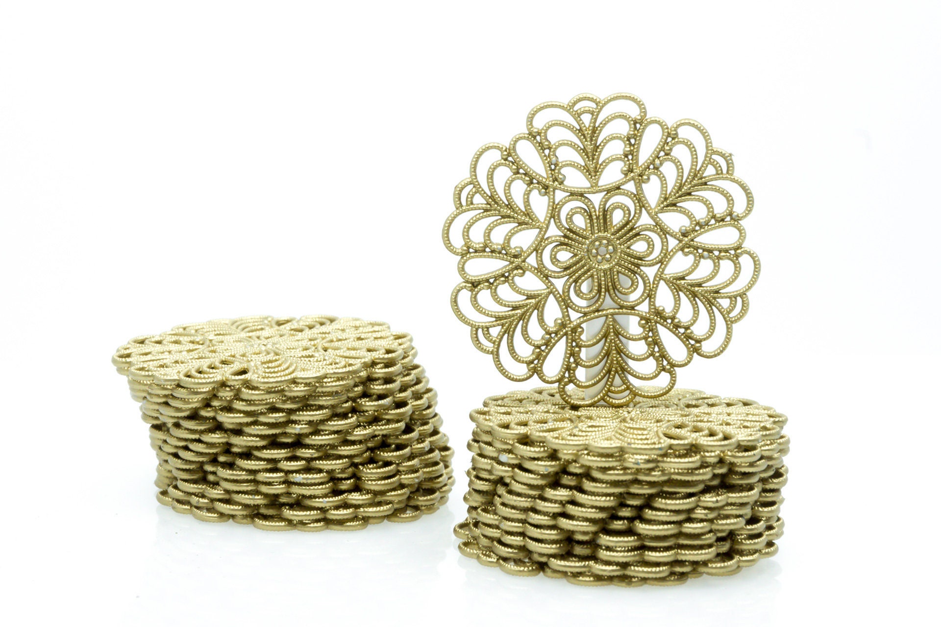 25pcs. Filigree Stampings gold - Vintage Base Disc - 55 mm Round Lacy Floral Mandala Circle Shape Victorian Ornate (25 pcs.)