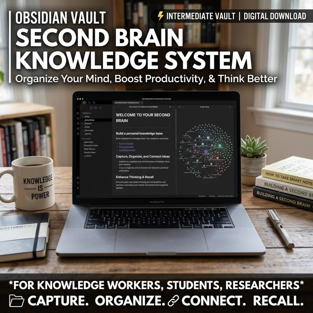 Second Brain Obsidian Vault Template | Knowledge Management System for ...