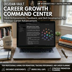 Bóveda Obsidian para el Crecimiento Profesional / Rastreador de Ascensos, Registro de Logros, Plantilla de Evaluación de Desempeño / Planificador Digital para Profesionales