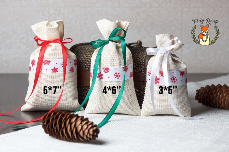 FB-002 Christmas Candy Bags Canvas Favor Bags Natural Cotton Favor Bags Coffee Bags Christmas Favor Bags Chrismas Party Gifts