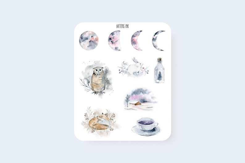 Cute Moon Winter Aesthetic Stickers for Bullet Journals and Etsy UK