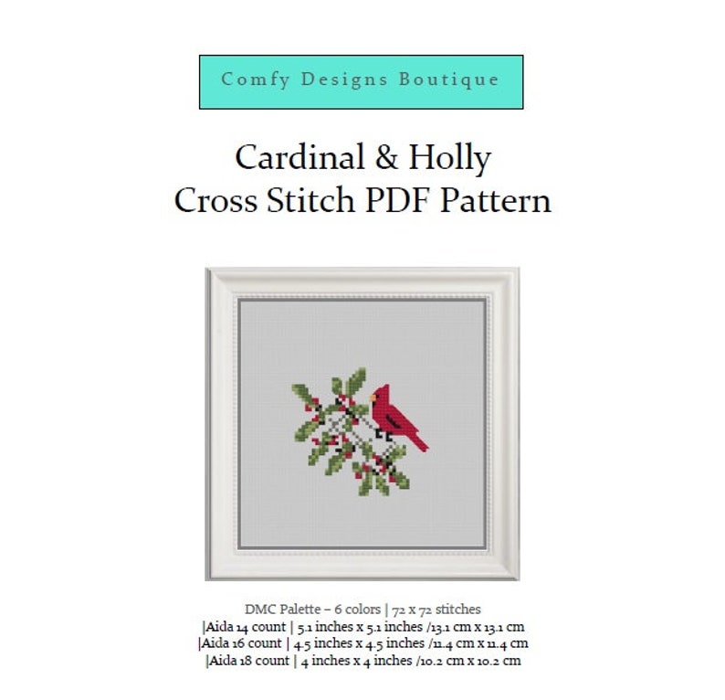 Christmas Cross Stitch Pattern Cardinal Cross Stitch Pattern 