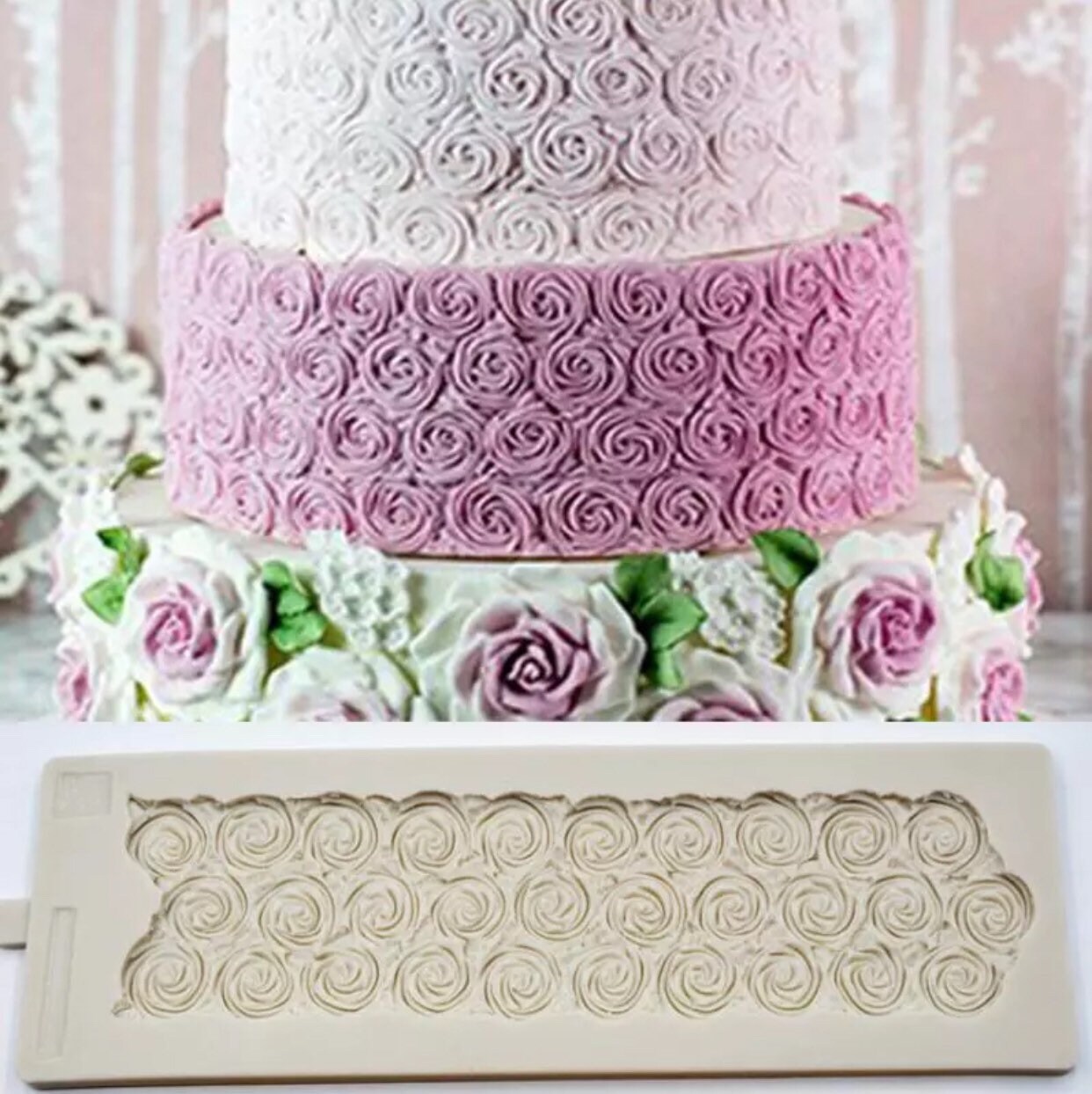 New Rose Flower Tassel Mould Border Silicone Brocade Mould Fondant Cake Cupcake