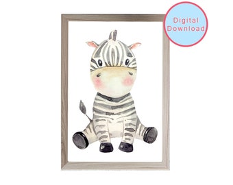 Zebra nursery print, Baby zebra poster, printable nursery wall art, baby shower gift, printable baby animal art, zoo animal nursery decor