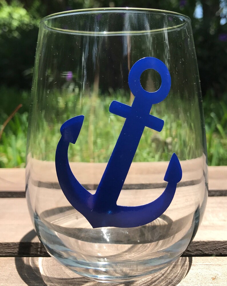 Nautical Stemless Wine Glasses Set of 4 Custom Vinyl Etsy