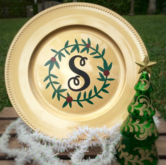 Holiday Monogram Letter Charger Plate Custom Charger Plate Etsy