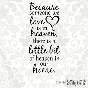 Because someone we love is in heaven, there is a little bit of heaven in our home (Svg, Pdf, Png Digital File Vector Graphic)