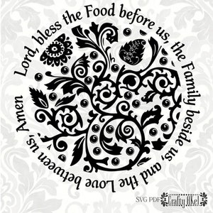 Lord, bless the food before us, the family beside us, and the love between us Meal/Table Prayer (SVG, PDF, Digital File Vector Graphic)