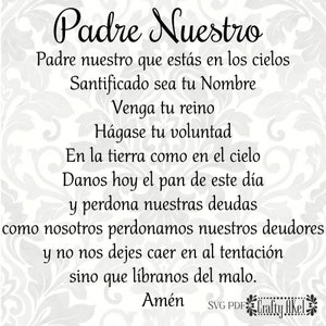 Padre Nuestro (Our Father, Lord&#39;s Prayer) (Spanish SVG, PDF, Digital File Vector Graphic)