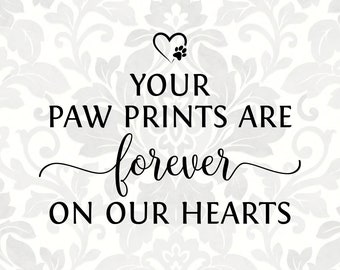 Your paw prints are forever on our hearts; Pet memorial (SVG, PDF, PNG Digital File Vector Graphic)