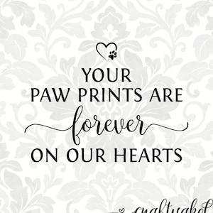 Your paw prints are forever on our hearts; Pet memorial (SVG, PDF, PNG Digital File Vector Graphic)
