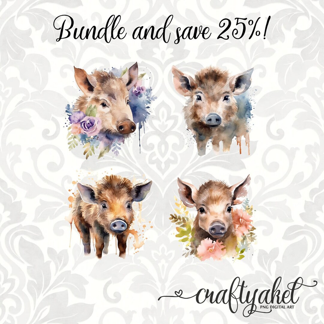 Bundle Cute Wild Boar Watercolor Digital Clip Art - Etsy