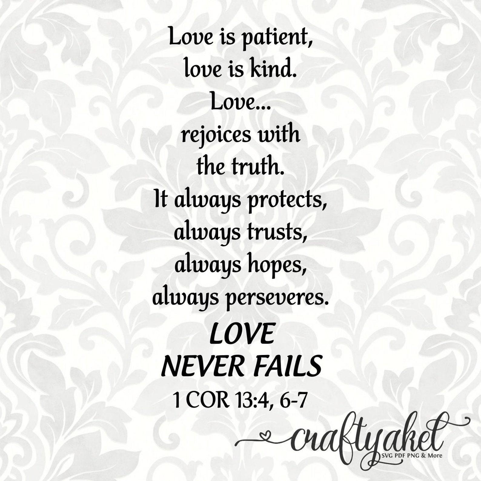 1 Corinthians 13:4, 6-7 Love is Patient, Love is Kind. Love Never Fails ...