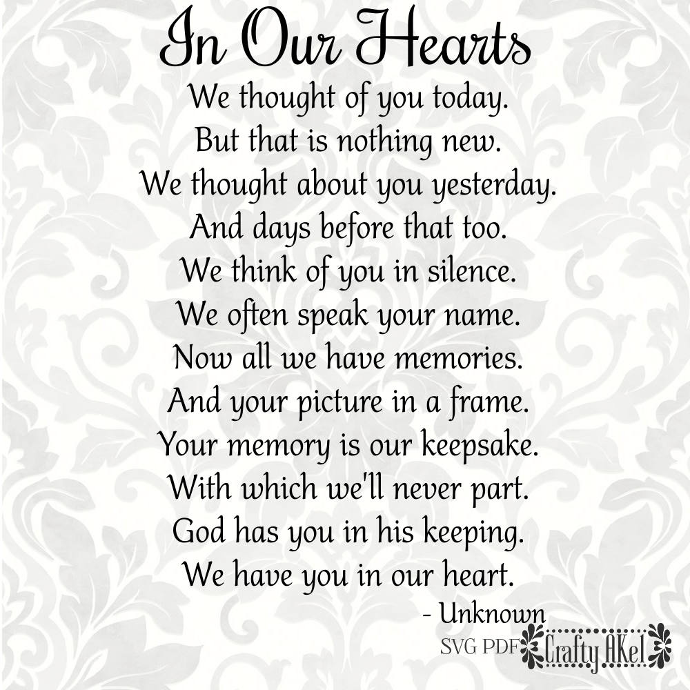 Download In Our Hearts Poem Bereavement Mourning Sympathy Grief | Etsy