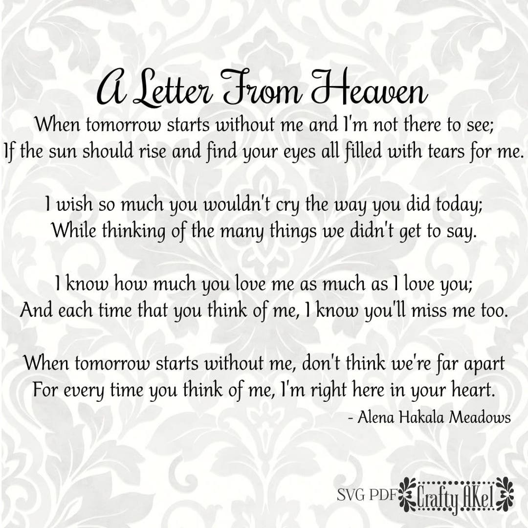A Letter From Heaven Poem Bereavement Mourning Grief