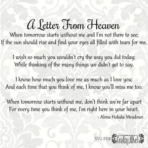 Poema de uma carta do céu - Luto, luto, pesar, simpatia, funeral (Svg, Pdf, PNG arquivo digital gráfico vetorial)