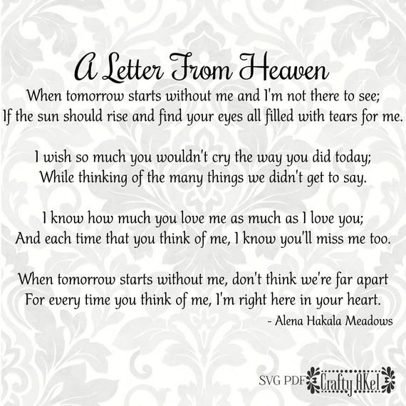 Download A Letter From Heaven Poem Bereavement Mourning Grief | Etsy