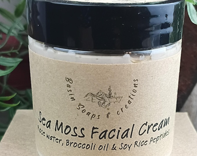 Sea Moss Rose Facial Cream, Broccoli Oil, Chamomile, Soy Peptides (4oz)