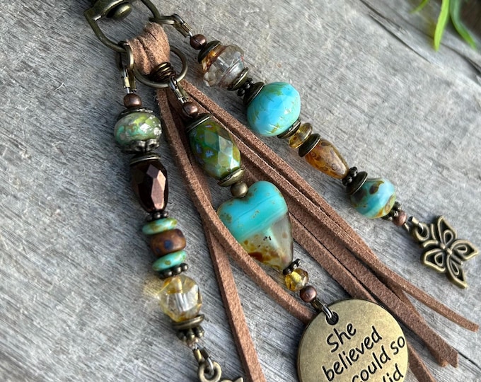 Czech Glass & She Believed Bohemian Beaded Keychain, Bronze Accent's - Bag Charm's, Handbag Accessory