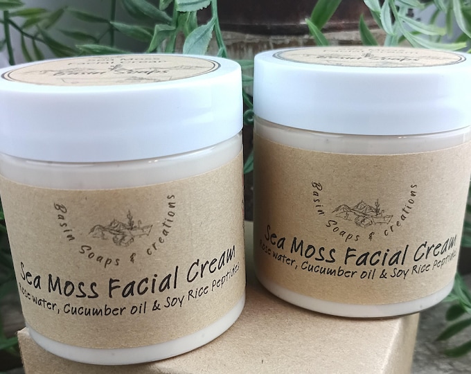 Sea Moss Rose Facial Cream with Cucumber Oil, Soy Rice Peptides (4oz Jar).