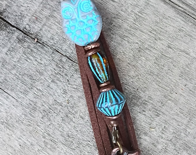 Minimalist Beaded Keychain - Czech Glass- Owl Charm - Bag Charm’s Purse Tassel