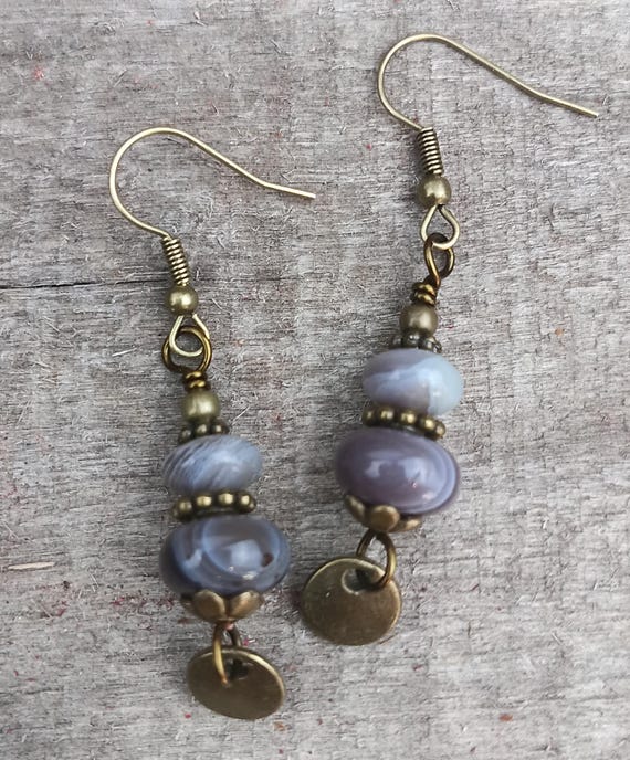 Botswana Beaded Dangle Earrings, Antique Brass, Hypoallergenic Wires
