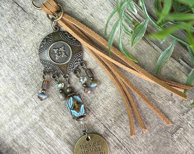 Never Never Give Up Bohemian Beaded Keycahin - Bag Charm's  Purse Tassel