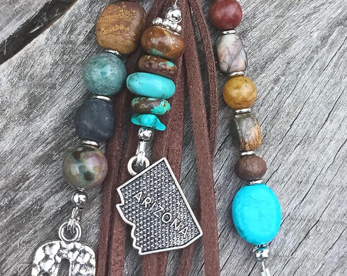 Turquoise, Jasper Beaded Keychain - Arizona Bag Charm's - Handbag Jewelry