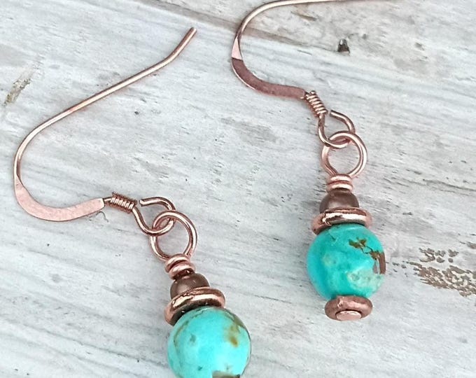 Kingman Turquoise & Copper Petite Dainty Dangle Earrings