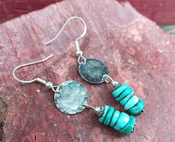 Kingman Turquoise & Sterling Silver Small Coin Dangle Earrings