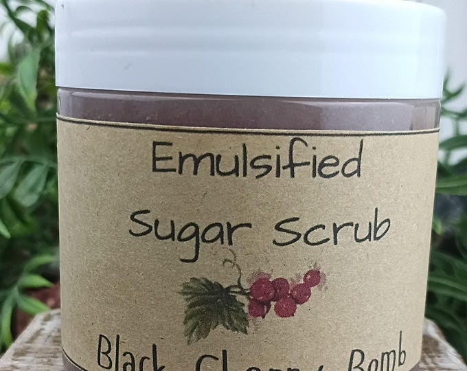 Black Cherry Emulsified Sugar Scrub, Mango & Shea Butter's 8oz Jar Handmade
