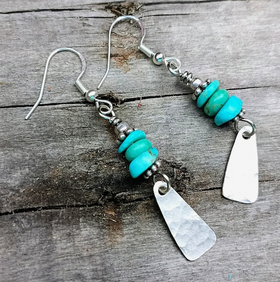 Sterling silver and Turquoise Dangle Earrings, Genuine Turquoise.