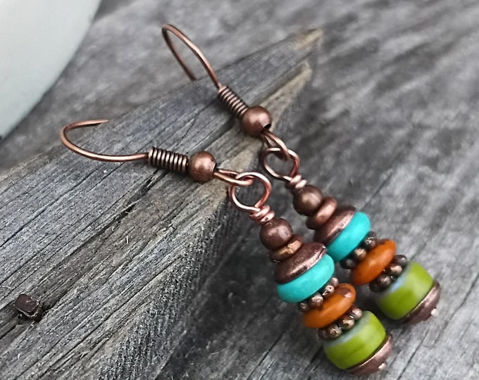 Small Boho Multicolor Czech Glass Dangle Earrings -Choose Color & Hypoallergenic Ear Wire