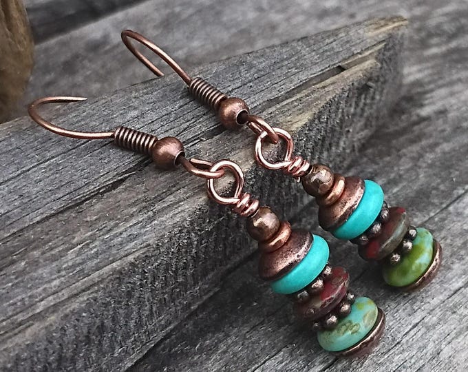 Small Stacked Bead Bohemian Dangle Earrings